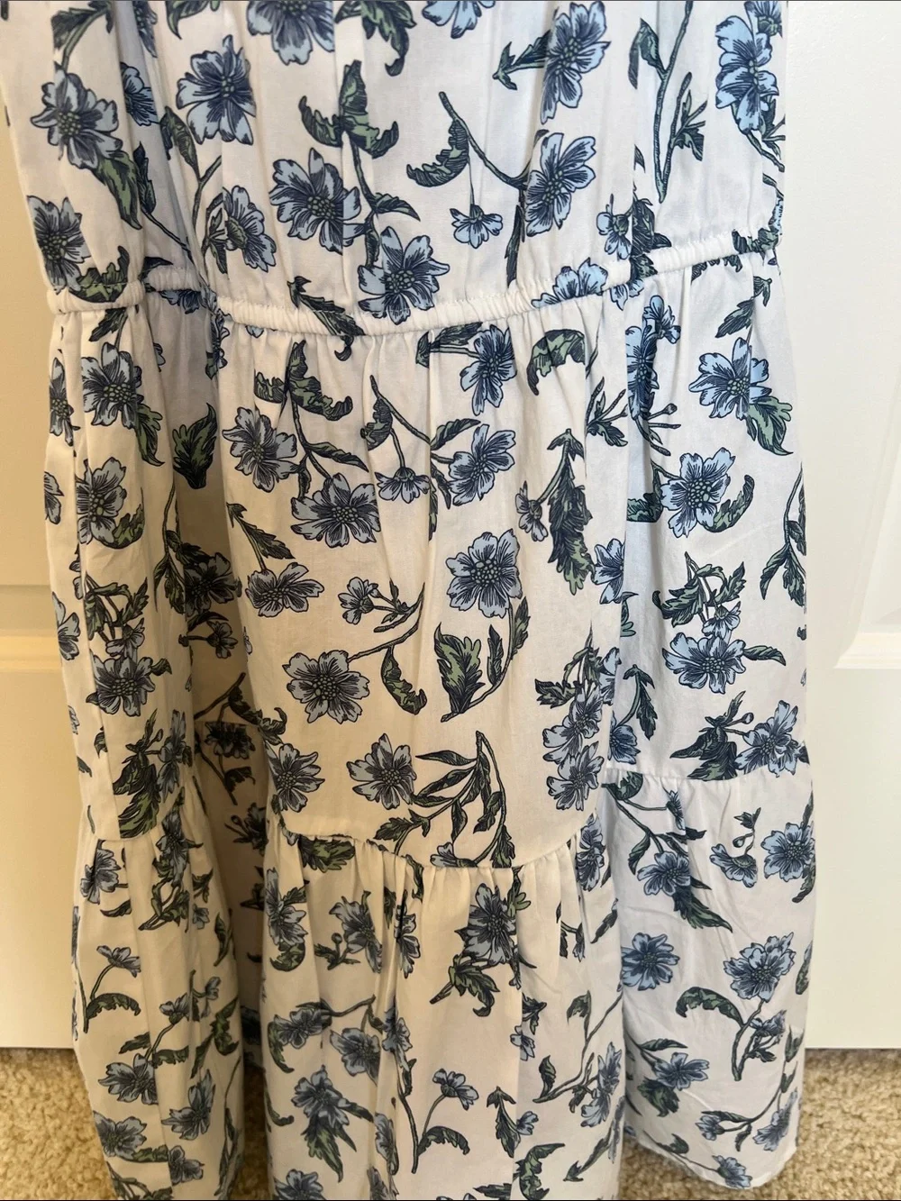 Crewcuts White Dress with Blue Floral Print and Ruffle Sleeves